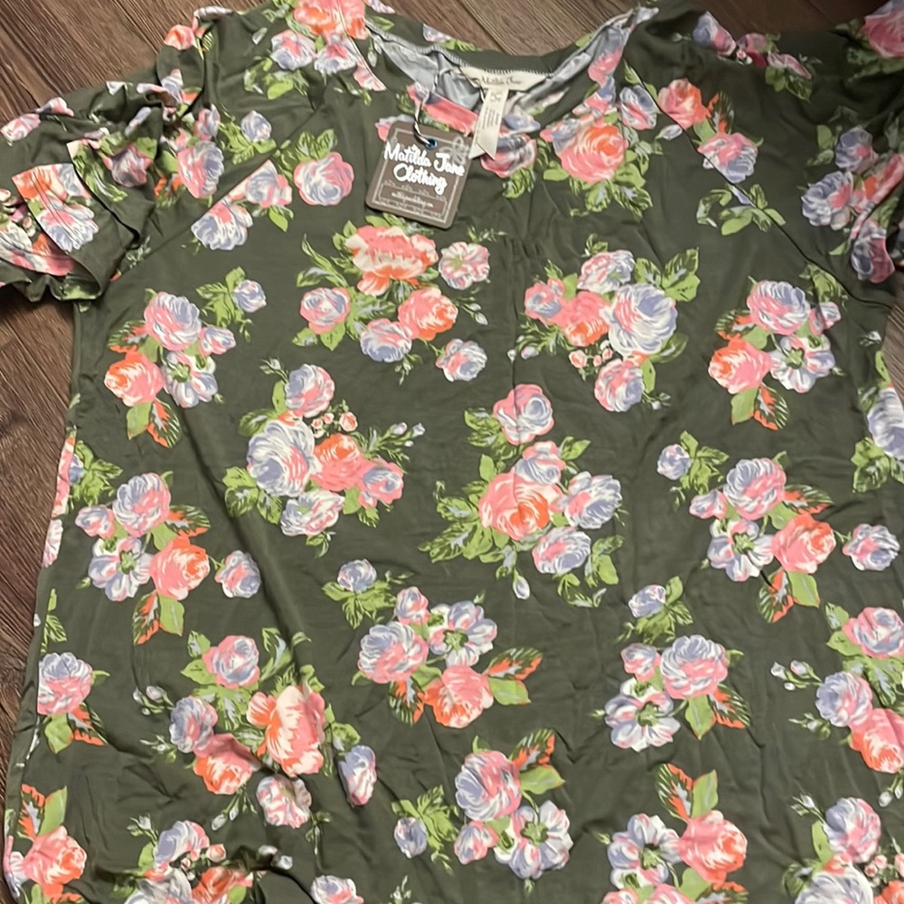 Matilda Jane Let's Go Together Green Floral Print Top Women's Size Large L